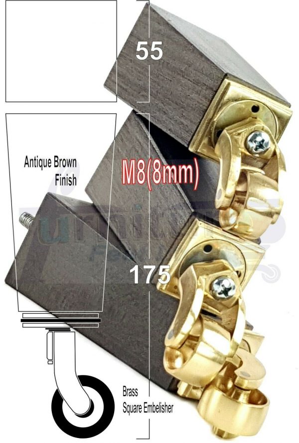 4x Wooden Square Furniture Chair Legs M8(8mm) Replacement Sofa Castor Feet 175mm 7 Inch High - Image 14