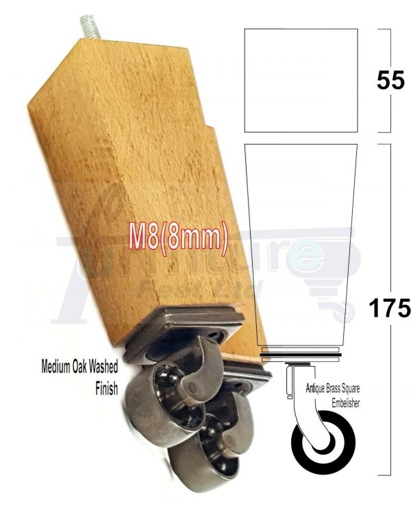 4x Wooden Square Furniture Chair Legs M8(8mm) Replacement Sofa Castor Feet 175mm 7 Inch High - Image 40