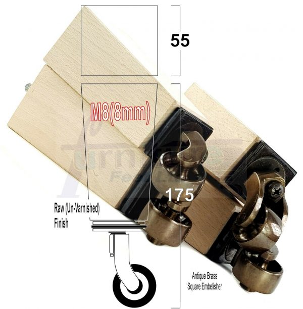4x Wooden Square Furniture Chair Legs M8(8mm) Replacement Sofa Castor Feet 175mm 7 Inch High - Image 52