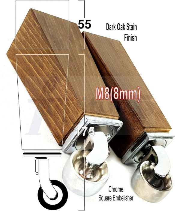 4x Wooden Square Furniture Chair Legs M8(8mm) Replacement Sofa Castor Feet 175mm 7 Inch High - Image 45