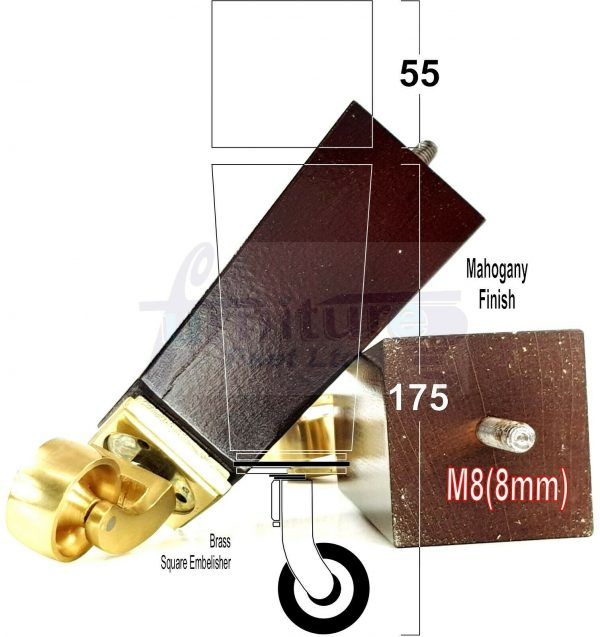 4x Wooden Square Furniture Chair Legs M8(8mm) Replacement Sofa Castor Feet 175mm 7 Inch High - Image 32