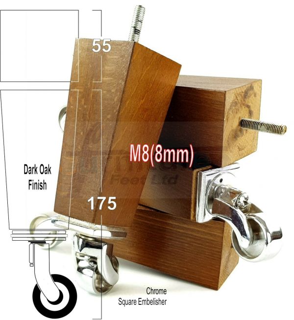 4x Wooden Square Furniture Chair Legs M8(8mm) Replacement Sofa Castor Feet 175mm 7 Inch High - Image 24