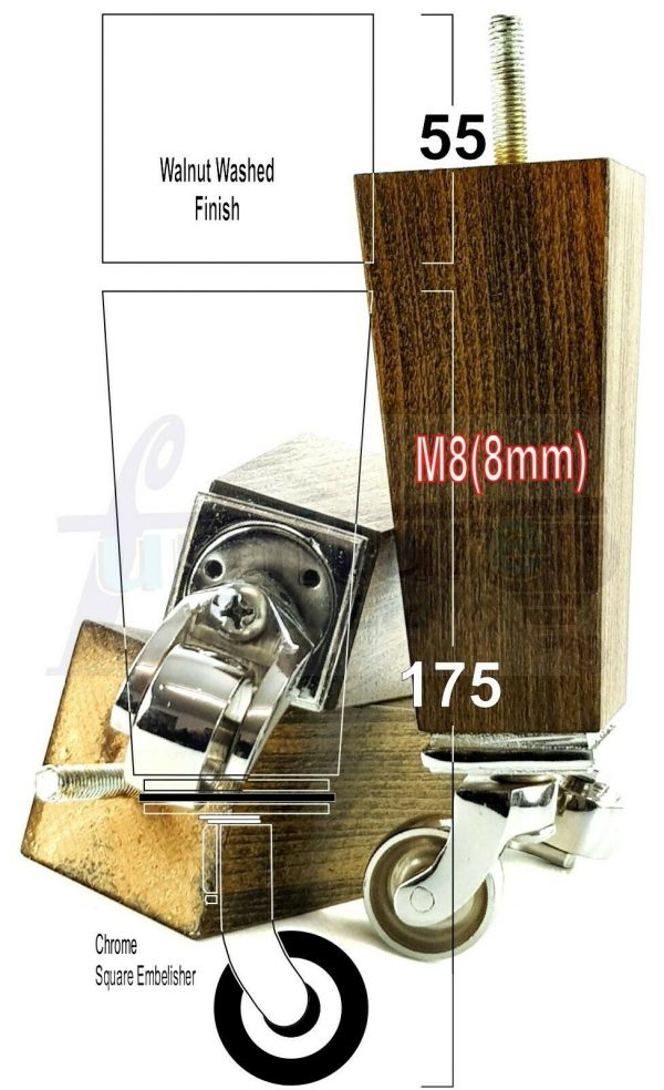 4x Wooden Square Furniture Chair Legs M8(8mm) Replacement Sofa Castor Feet 175mm 7 Inch High - Image 27