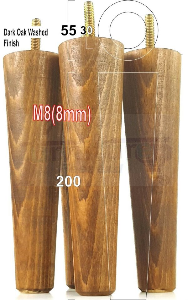 4x WOOD REPLACEMENT FURNITURE CHAIR LEG M8(8mm) TAPERED SETTEE FEET 200mm HIGH - Image 20