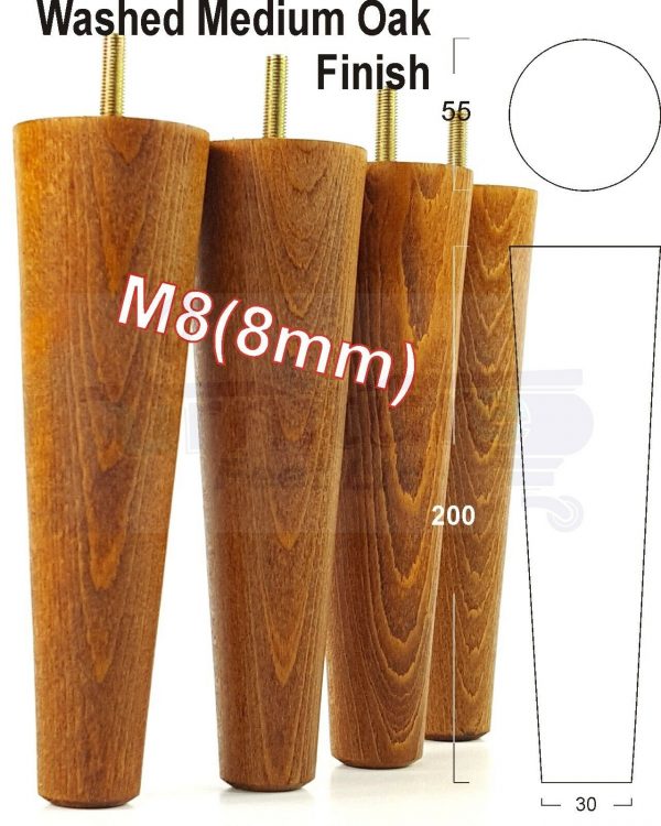 4x WOOD REPLACEMENT FURNITURE CHAIR LEG M8(8mm) TAPERED SETTEE FEET 200mm HIGH - Image 26