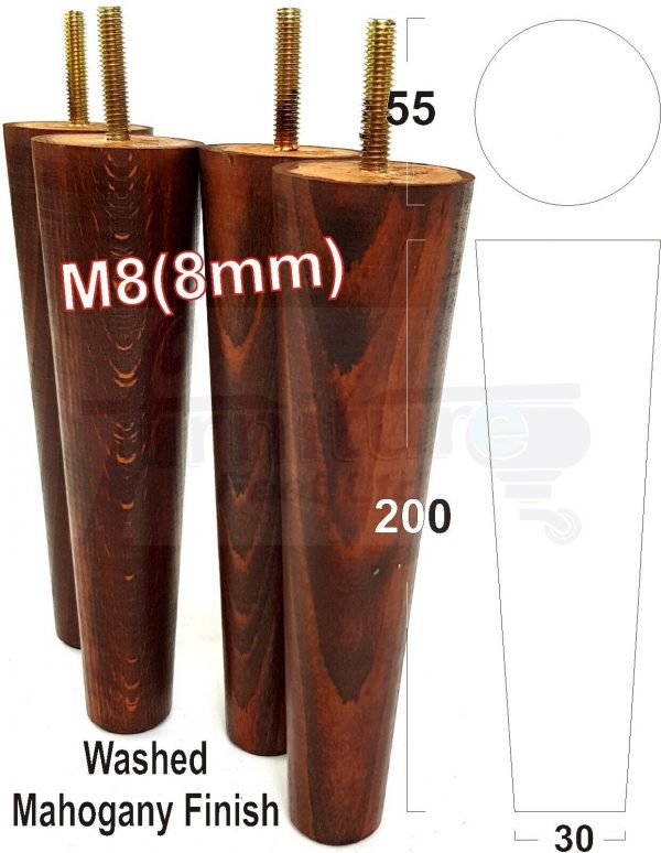 4x WOOD REPLACEMENT FURNITURE CHAIR LEG M8(8mm) TAPERED SETTEE FEET 200mm HIGH - Image 25