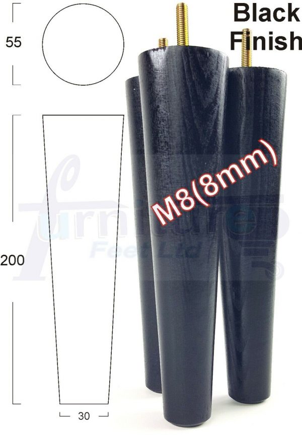 4x WOOD REPLACEMENT FURNITURE CHAIR LEG M8(8mm) TAPERED SETTEE FEET 200mm HIGH - Image 16