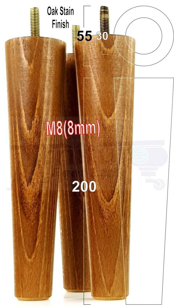 4x WOOD REPLACEMENT FURNITURE CHAIR LEG M8(8mm) TAPERED SETTEE FEET 200mm HIGH - Image 31