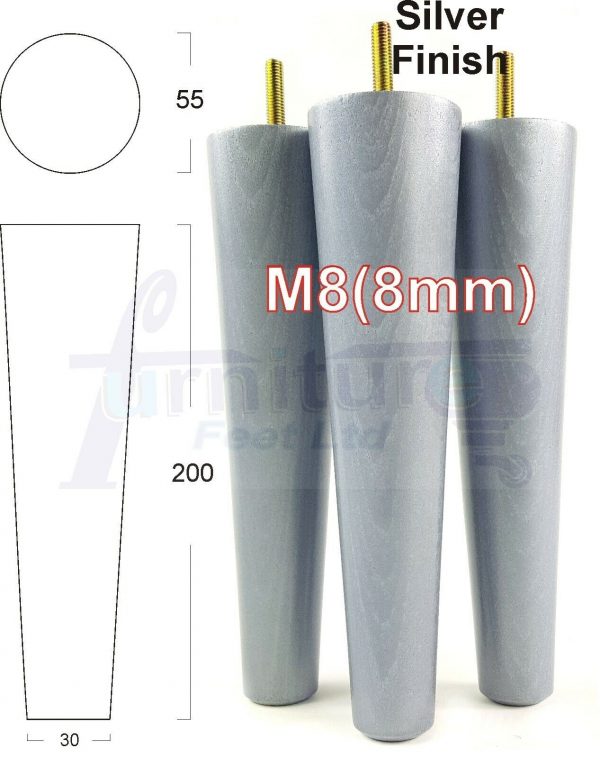 4x WOOD REPLACEMENT FURNITURE CHAIR LEG M8(8mm) TAPERED SETTEE FEET 200mm HIGH - Image 32