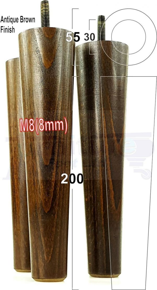 4x WOOD REPLACEMENT FURNITURE CHAIR LEG M8(8mm) TAPERED SETTEE FEET 200mm HIGH - Image 14