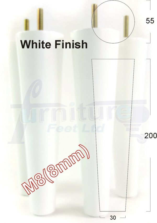 4x WOOD REPLACEMENT FURNITURE CHAIR LEG M8(8mm) TAPERED SETTEE FEET 200mm HIGH - Image 35