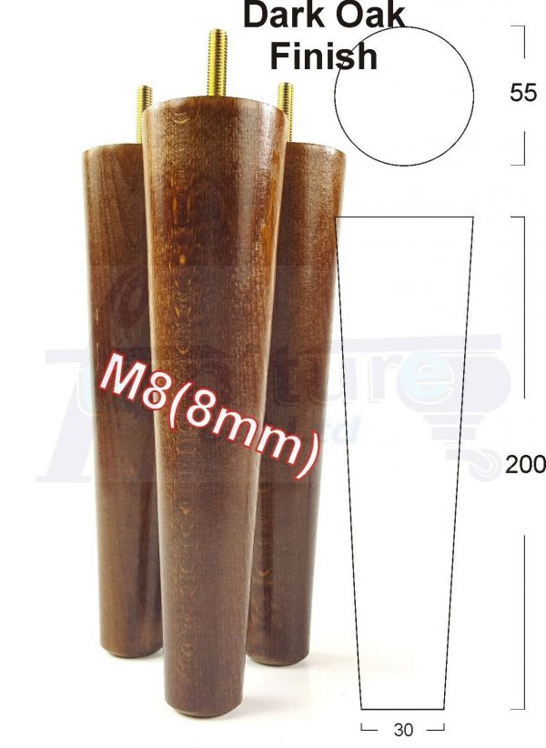 4x WOOD REPLACEMENT FURNITURE CHAIR LEG M8(8mm) TAPERED SETTEE FEET 200mm HIGH - Image 19