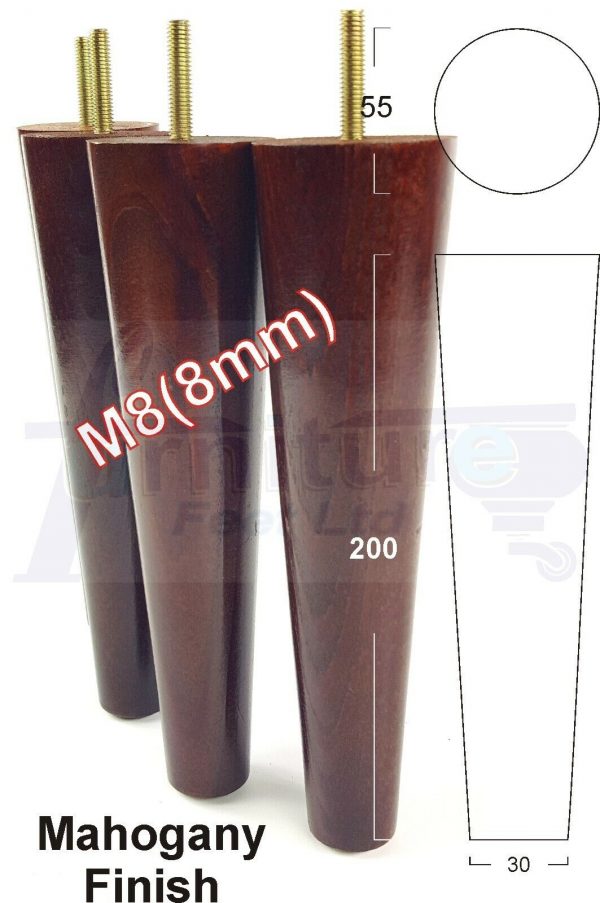 4x WOOD REPLACEMENT FURNITURE CHAIR LEG M8(8mm) TAPERED SETTEE FEET 200mm HIGH - Image 24