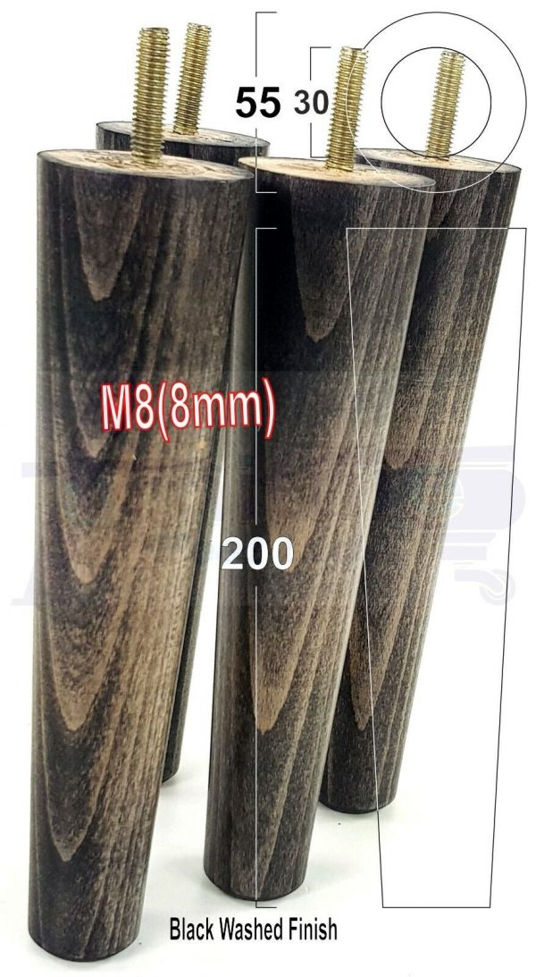 4x WOOD REPLACEMENT FURNITURE CHAIR LEG M8(8mm) TAPERED SETTEE FEET 200mm HIGH - Image 17