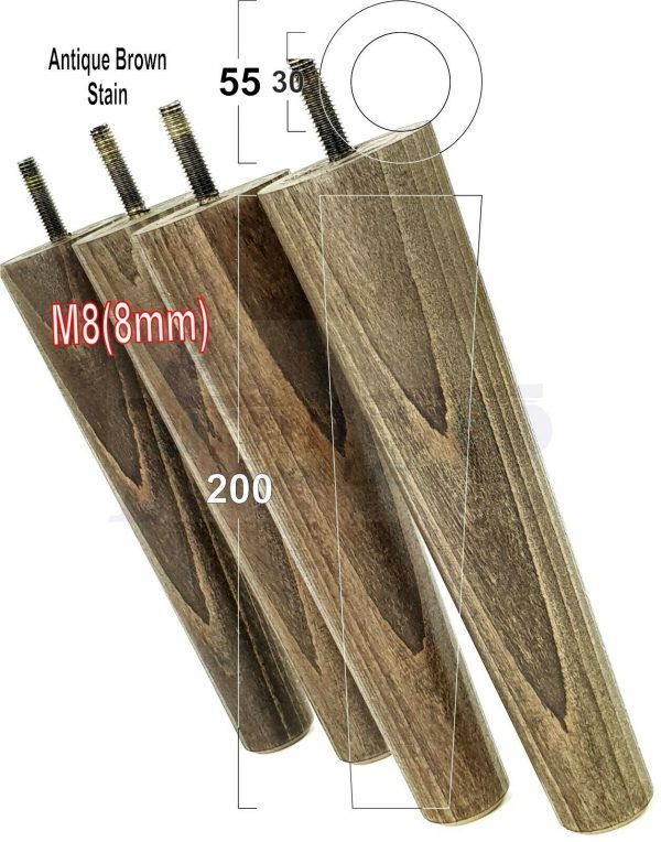 4x WOOD REPLACEMENT FURNITURE CHAIR LEG M8(8mm) TAPERED SETTEE FEET 200mm HIGH - Image 15