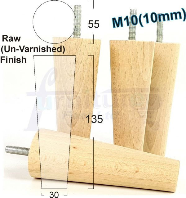 4x WOOD REPLACEMENT FURNITURE CHAIR LEGS M10(10mm) SOFA - SETTEE FEET 135mm HIGH - Image 33