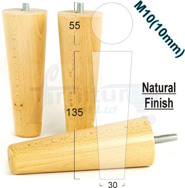 4x WOOD REPLACEMENT FURNITURE CHAIR LEGS M10(10mm) SOFA - SETTEE FEET 135mm HIGH - Image 27