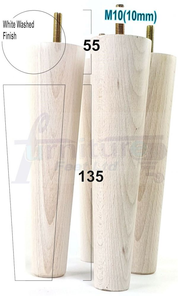 4x WOOD REPLACEMENT FURNITURE CHAIR LEGS M10(10mm) SOFA - SETTEE FEET 135mm HIGH - Image 36