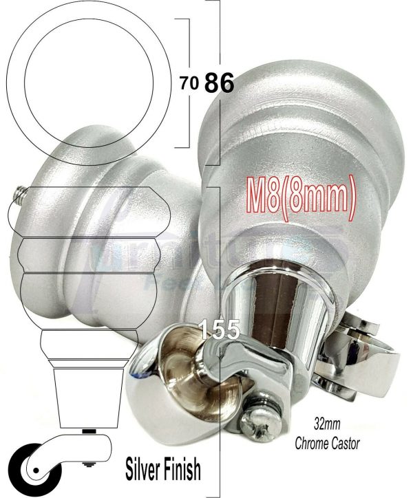 4x WOODEN FURNITURE LEGS M8(8mm) CHAIR REPLACEMENT CHROME CASTOR FEET 155mm HIGH - Image 33