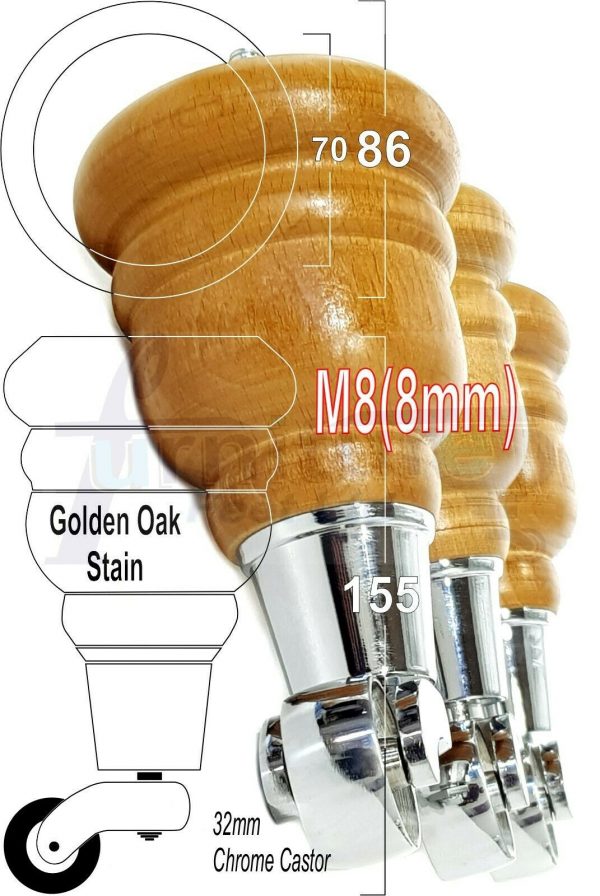 4x WOODEN FURNITURE LEGS M8(8mm) CHAIR REPLACEMENT CHROME CASTOR FEET 155mm HIGH - Image 24