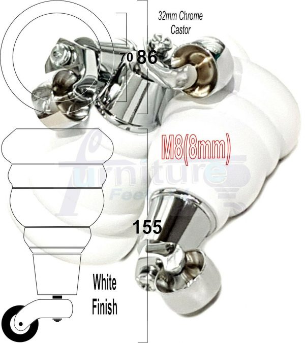 4x WOODEN FURNITURE LEGS M8(8mm) CHAIR REPLACEMENT CHROME CASTOR FEET 155mm HIGH - Image 36