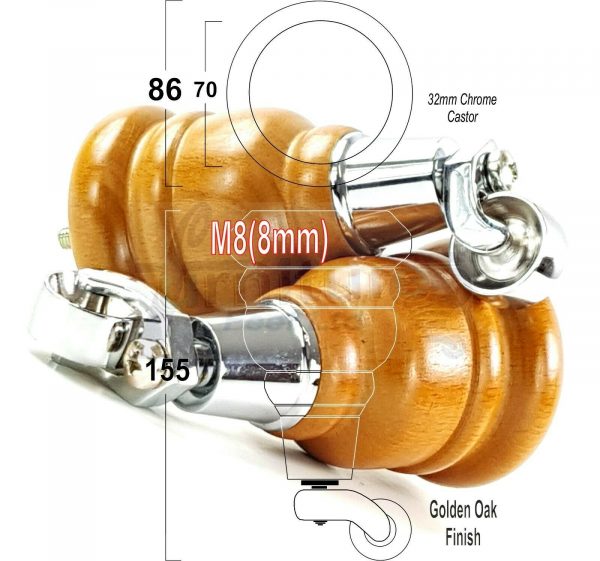 4x WOODEN FURNITURE LEGS M8(8mm) CHAIR REPLACEMENT CHROME CASTOR FEET 155mm HIGH - Image 23