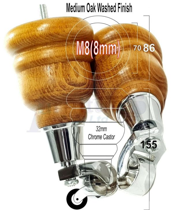 4x WOODEN FURNITURE LEGS M8(8mm) CHAIR REPLACEMENT CHROME CASTOR FEET 155mm HIGH - Image 28