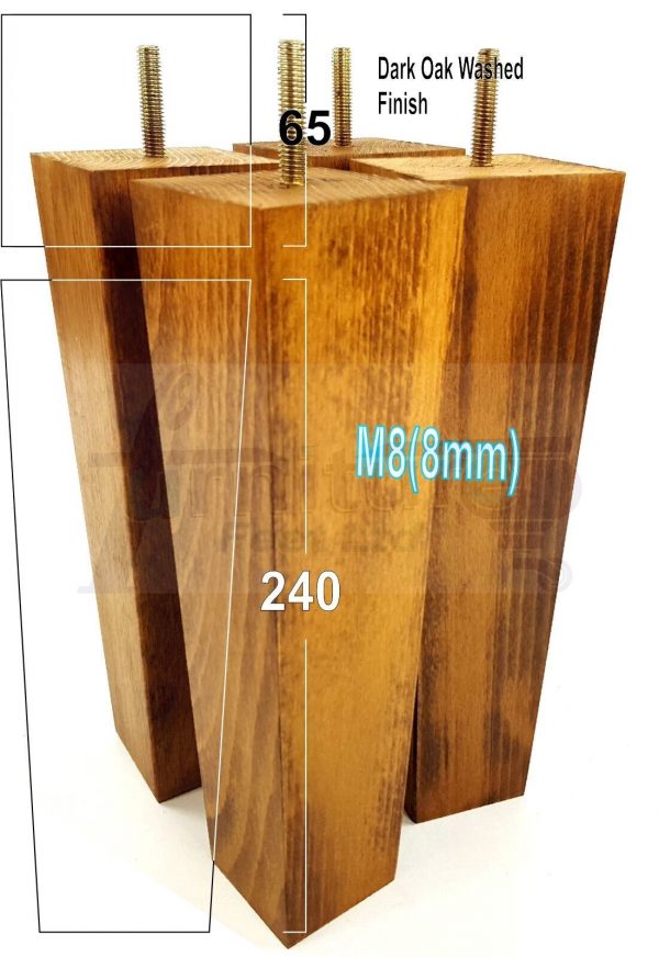 Square Wood Legs Replacement Furniture Feet 100 - 240mm High M8 Dark OakWash - Image 20