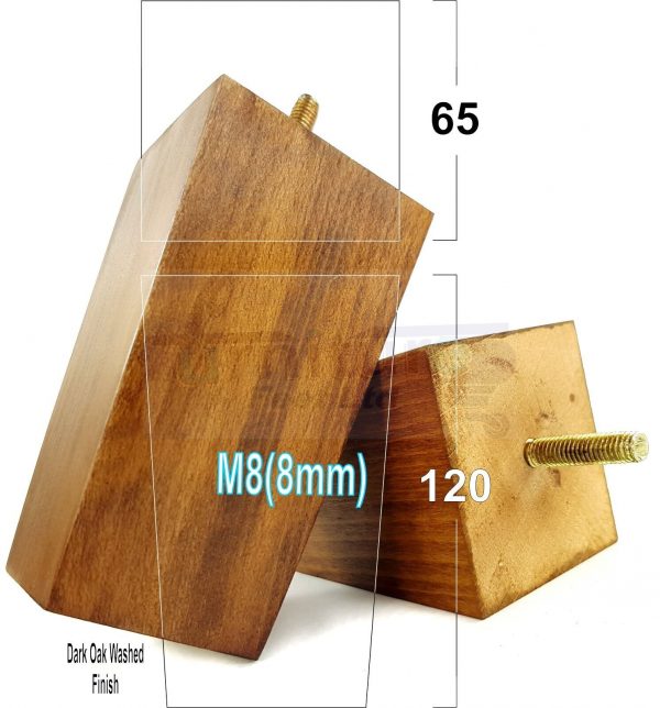 Square Wood Legs Replacement Furniture Feet 100 - 240mm High M8 Dark OakWash - Image 15
