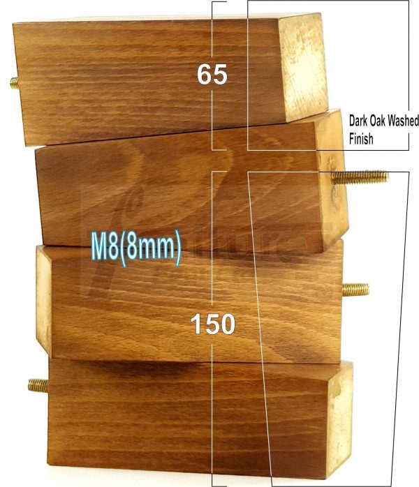 Square Wood Legs Replacement Furniture Feet 100 - 240mm High M8 Dark OakWash - Image 16