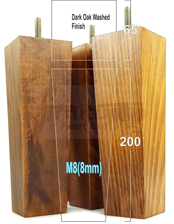 Square Wood Legs Replacement Furniture Feet 100 - 240mm High M8 Dark OakWash - Image 17