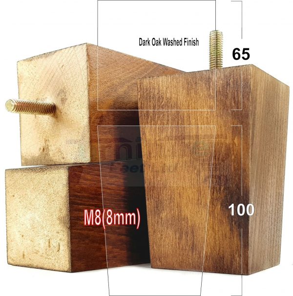 Square Wood Legs Replacement Furniture Feet 100 - 240mm High M8 Dark OakWash - Image 14