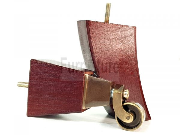 2x Cuved Wood Furniture Chair Legs & 2x Brass Castor Sofa Settee Feet 150mm High - Image 4
