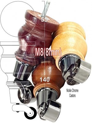 4 Castor Wood Furniture Sofa Legs M8 Replacment Chairs Settees Feet 140mm High