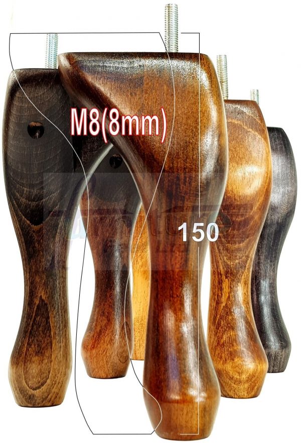 4 Queen Anne Wood Chair Legs 150mm High Replacement Furniture Feet Sofas M8(8mm)