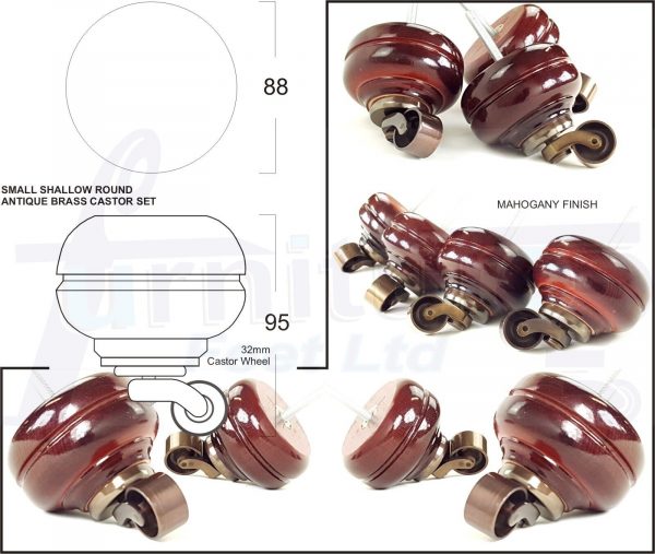 4 Turned Bun Wood Furniture Sofa Chair Legs M8 Replacement Castor Feet 95mm High - Image 5
