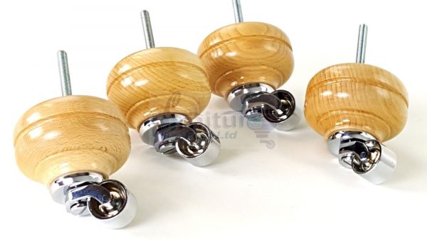 4  Wood Feet Natural Turned Furniture Chrome Castor Leg Chair Stool Sofas M8 - Image 7