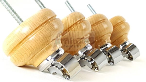 4  Wood Feet Natural Turned Furniture Chrome Castor Leg Chair Stool Sofas M8 - Image 10