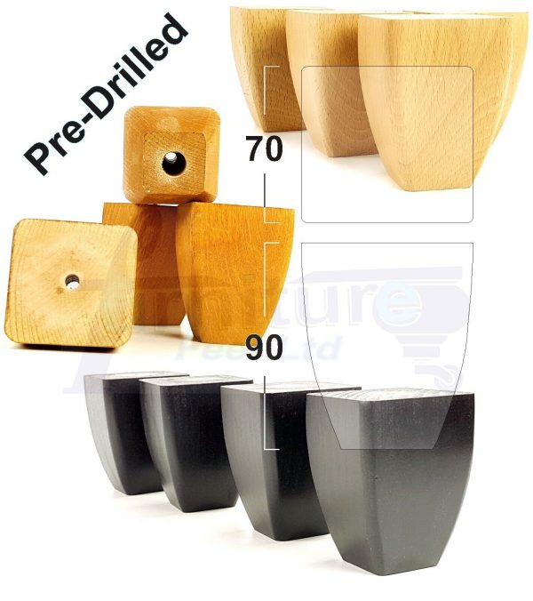 4x Replacement Wood Furniture Sofa Legs Chair Settee Feet 90mm High (Self-Fix)