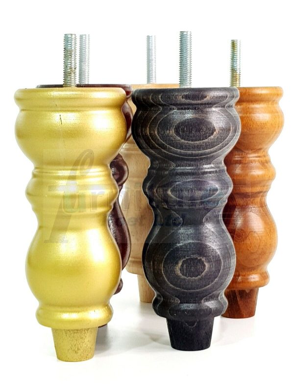 4x Solid Wood Furniture Legs M8(8mm) Chair Replacement Turned Bun Feet 160mm High - Image 7