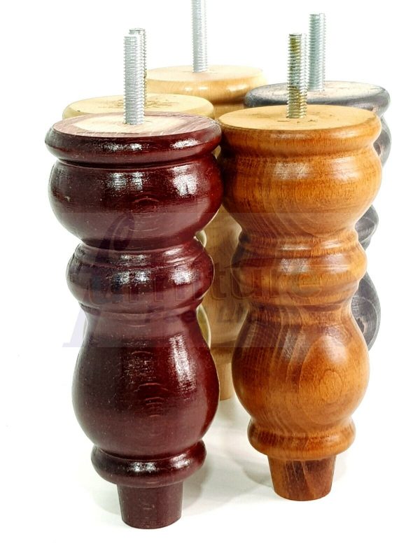 4x Solid Wood Furniture Legs M8(8mm) Chair Replacement Turned Bun Feet 160mm High - Image 8
