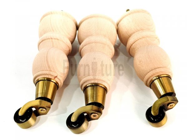 4x Solid Wood With Brass Castors Furniture Chair Legs M8 Sofa Settee Feet 205mm - Image 6