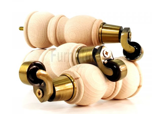 4x Solid Wood With Brass Castors Furniture Chair Legs M8 Sofa Settee Feet 205mm - Image 7