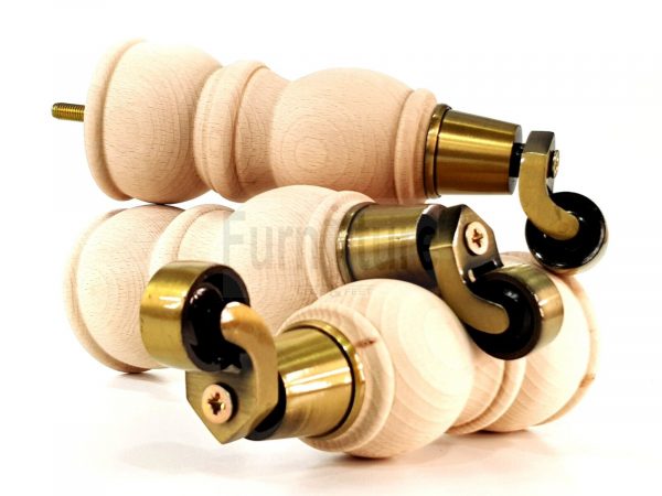 4x Solid Wood With Brass Castors Furniture Chair Legs M8 Sofa Settee Feet 205mm - Image 10