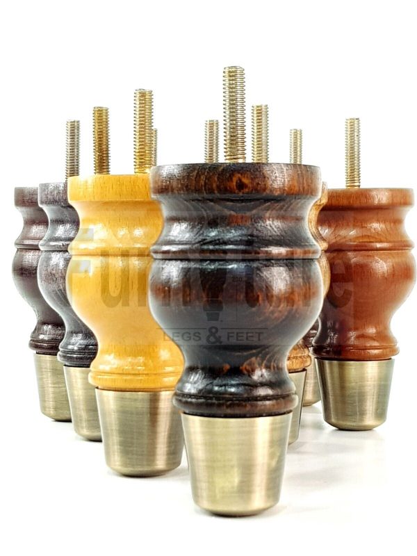 4x Turned Wooden Furniture Leg Brass Slipper Cup Sofa, Chair Feet 110mm High M8 - Image 12