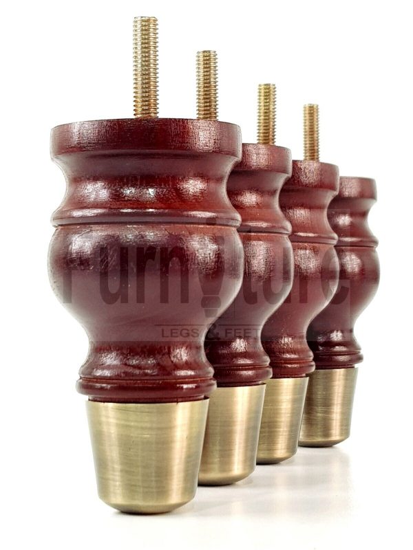 4x Turned Wooden Furniture Leg Brass Slipper Cup Sofa, Chair Feet 110mm High M8 - Image 7