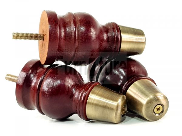 4x Turned Wooden Furniture Leg Brass Slipper Cup Sofa, Chair Feet 110mm High M8 - Image 8