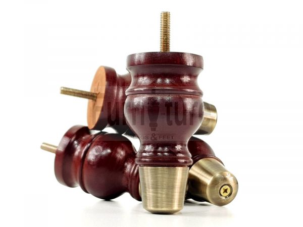 4x Turned Wooden Furniture Leg Brass Slipper Cup Sofa, Chair Feet 110mm High M8 - Image 9