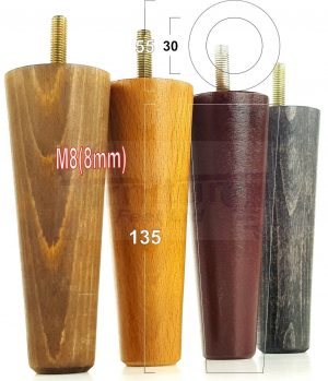 4x WOOD REPLACEMENT FURNITURE CHAIR LEGS M8(8mm) SOFA - SETTEE FEET 135mm HIGH