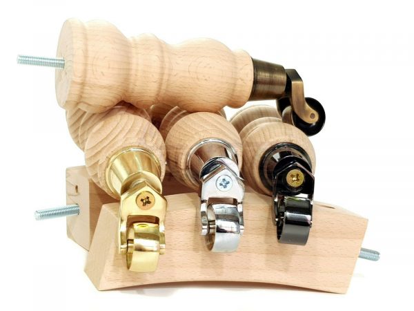 RAW WOODEN FURNITURE SETTEE LEGS M8 REPLACEMENT FEET 2 WITH CASTORS 215mm HIGH - Image 7